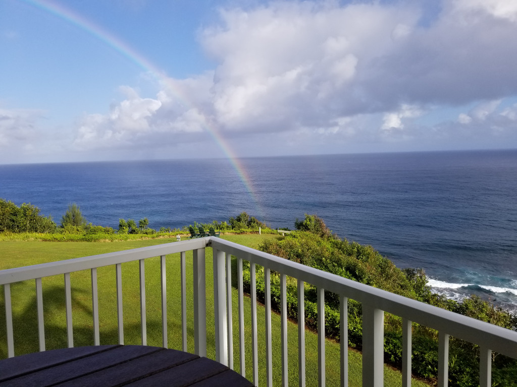 HollysKauaiCondo's lanai's view of rainbow.