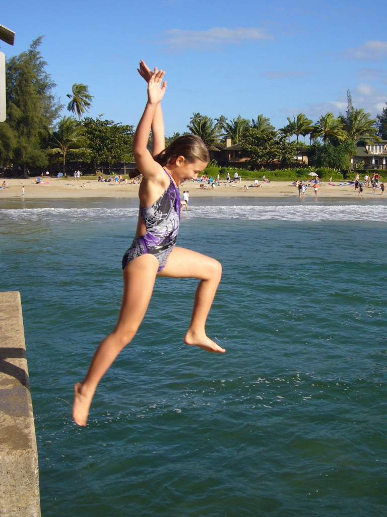 Travel Tip:  Jumping from Hanalei Bay pier.