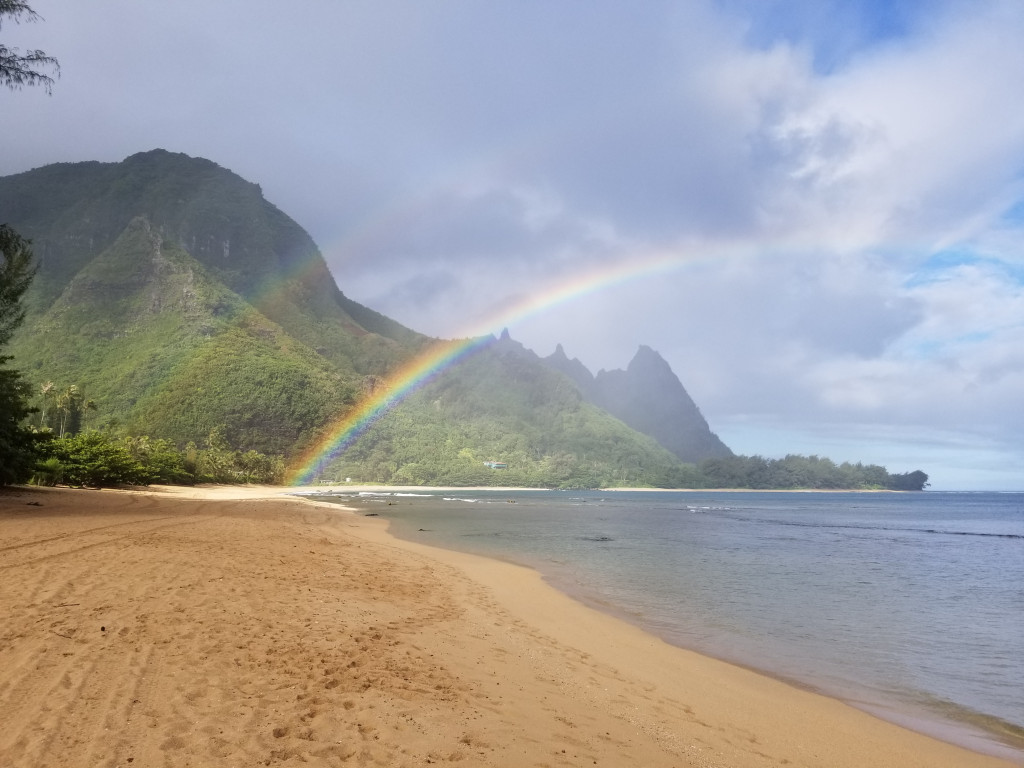 Travel Tip:  Spectacular Tunnels Beach under a rainbow.